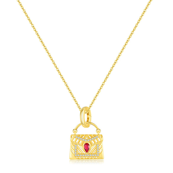 Wholesale Women's S925 Sterling Silver Clavicle Chain Necklace With Pigeon Blood Red Imitation Color And Diamond Design