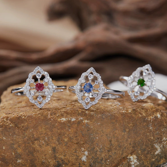 Wholesale Women's S925 Sterling Silver Colored Gemstone Ring With Natural Sapphire Ruby Tanzanite In Geometric Ushaped Light Luxury Style Set With Gems