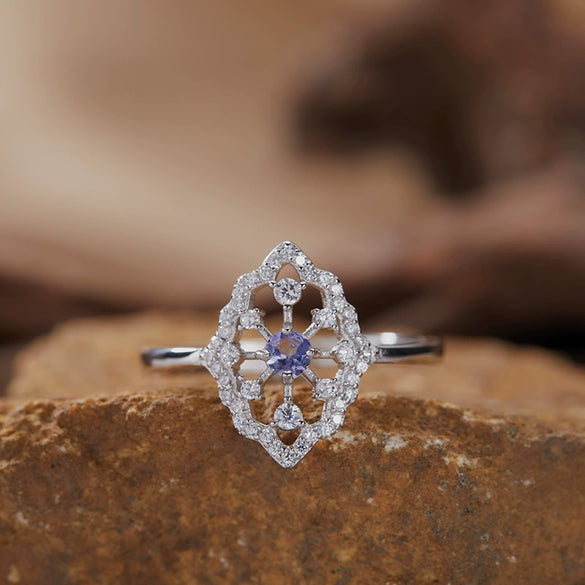 Wholesale Women's S925 Sterling Silver Colored Gemstone Ring With Natural Sapphire Ruby Tanzanite In Geometric Ushaped Light Luxury Style Set With Gems