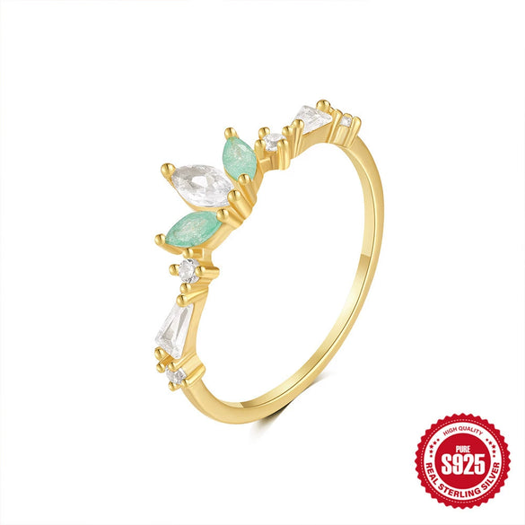 Wholesale Women's S925 Sterling Silver Colorful Diamond Ring With Geometric Pattern And Real Gold Plating Electroplating Treatment
