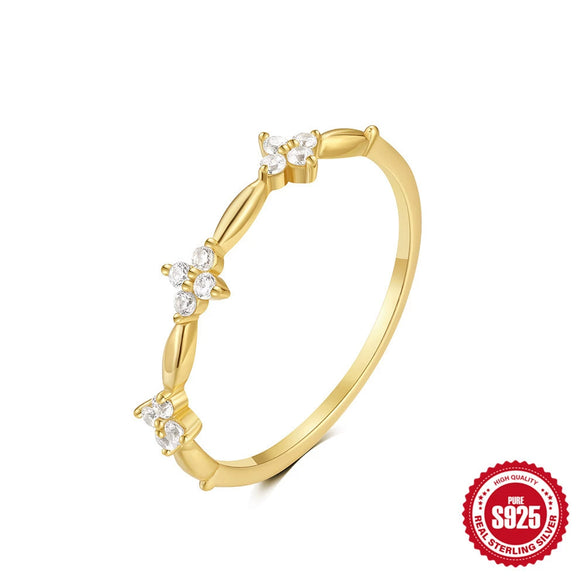 Wholesale Women's S925 Sterling Silver Colorful Diamond Ring With Geometric Pattern And Real Gold Plating Electroplating Treatment