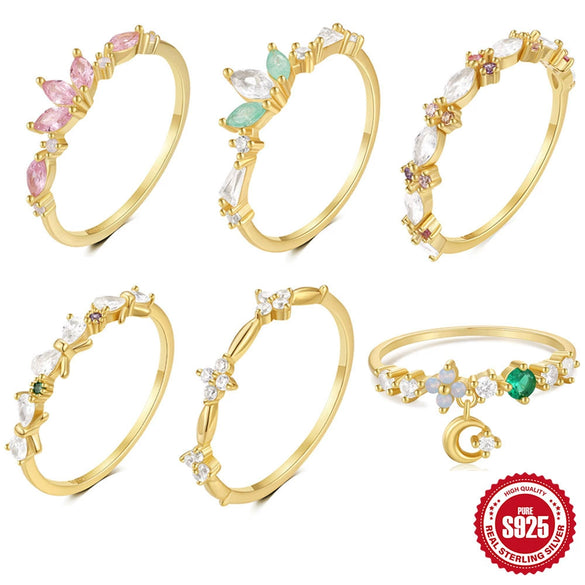 Wholesale Women's S925 Sterling Silver Colorful Diamond Ring With Geometric Pattern And Real Gold Plating Electroplating Treatment