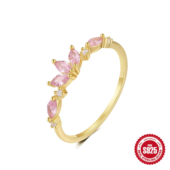 Wholesale Women's S925 Sterling Silver Colorful Diamond Ring With Geometric Pattern And Real Gold Plating Electroplating Treatment