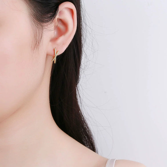 Wholesale Women's S925 Sterling Silver Cross Geometric Electroplated Earrings