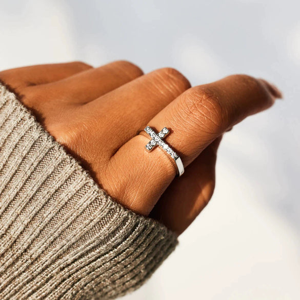 Wholesale Women's S925 Sterling Silver Cross Geometric Ring With Zircon Electroplated