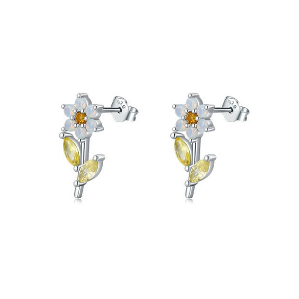 Wholesale Women's S925 Sterling Silver Crystal Flower Earrings Small Fresh Style
