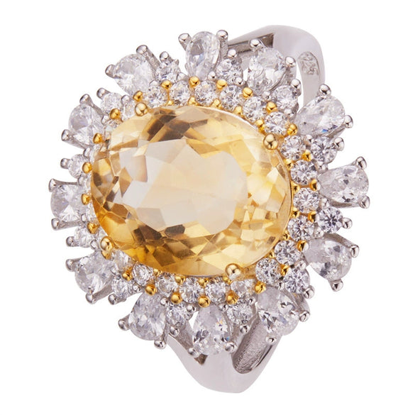 Wholesale Women's S925 Sterling Silver Crystal Set Flower Shaped Colored Gemstone Ring With Natural Topaz Amethyst Citrine