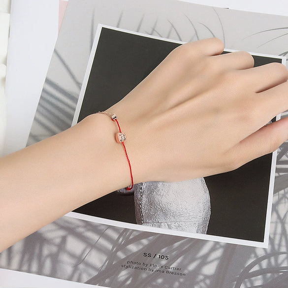 Wholesale Women's S925 Sterling Silver Cute Cow Zodiac Animal Woven Red Electroplated Bracelet