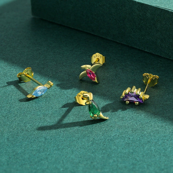 Wholesale Women's S925 Sterling Silver Cute Dinosaur Earrings With Crystal Jewelry Seiko Design