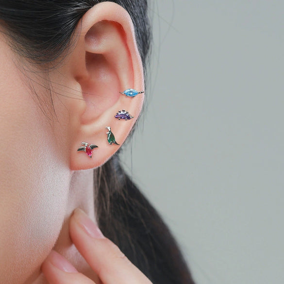 Wholesale Women's S925 Sterling Silver Cute Dinosaur Earrings With Crystal Jewelry Seiko Design