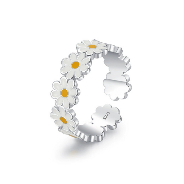 Wholesale Women's S925 Sterling Silver Daisy Dripping Glue Finger Ring