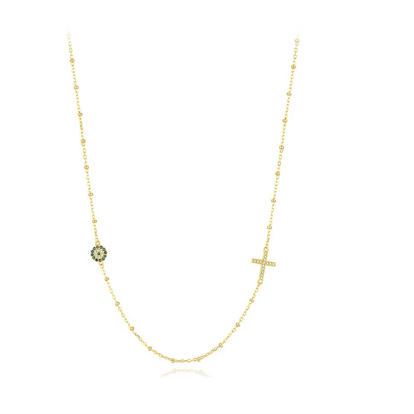 Wholesale Women's S925 Sterling Silver Devil's Eye Clavicle Chain Necklace Set With Micro Inlay Treatment