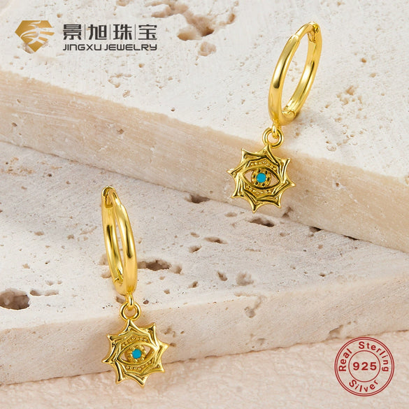 Wholesale Women's S925 Sterling Silver Devil's Eye Earrings With Geometric Style And Zircon Treatment