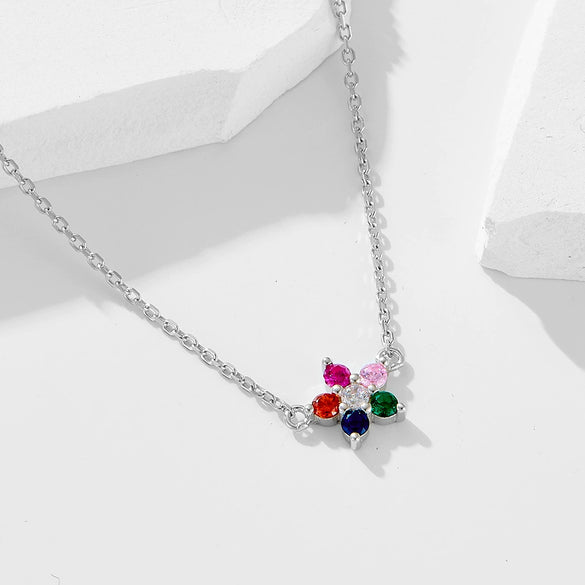 Wholesale Women's S925 Sterling Silver Diamond Flower Pendant Cross Chain Necklace