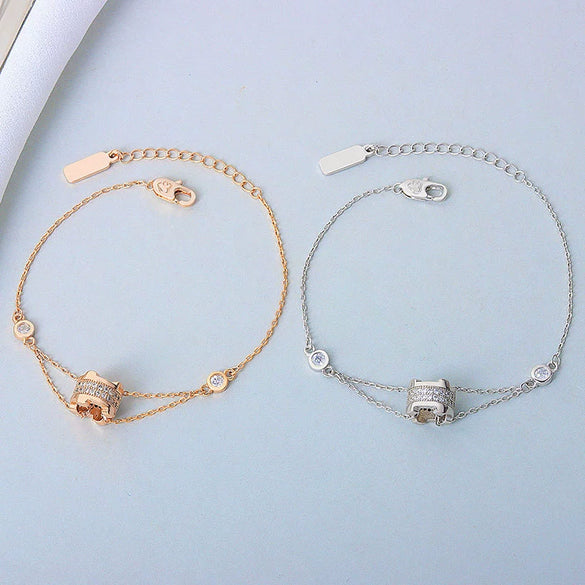 Wholesale Women's S925 Sterling Silver Double Layer Small Waist Design Electroplated Hand Jewelry Bracelet