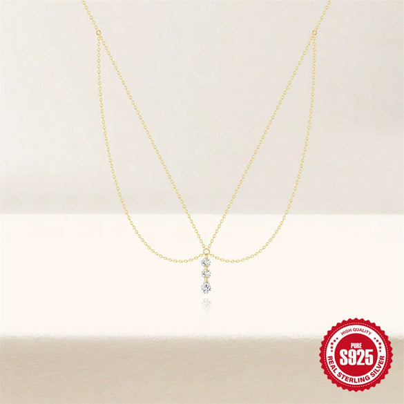 Wholesale Women's S925 Sterling Silver Double Layer Stacked Geometric Elegant Allmatch Clavicle Chain Necklace With Electroplating