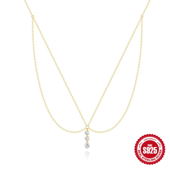 Wholesale Women's S925 Sterling Silver Double Layer Stacked Geometric Elegant Allmatch Clavicle Chain Necklace With Electroplating