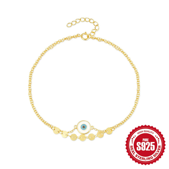 Wholesale Women's S925 Sterling Silver Doublelayer Shacklet Jewelry With Devil's Eye Drop Oil And Geometric Design