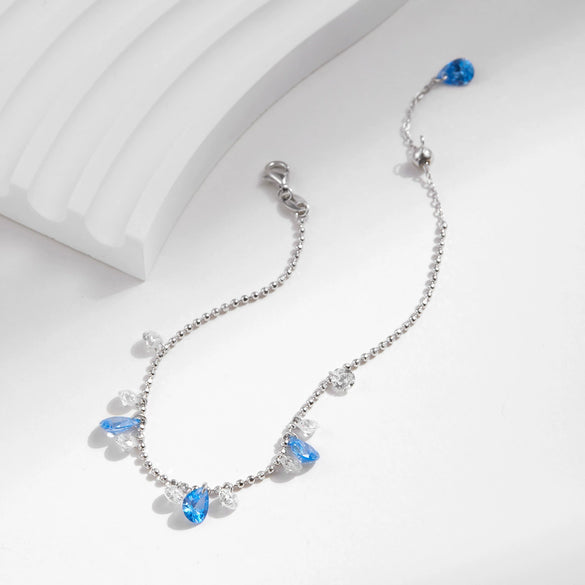 Wholesale Women's S925 Sterling Silver Drop Shape Diamond Bean Bracelet