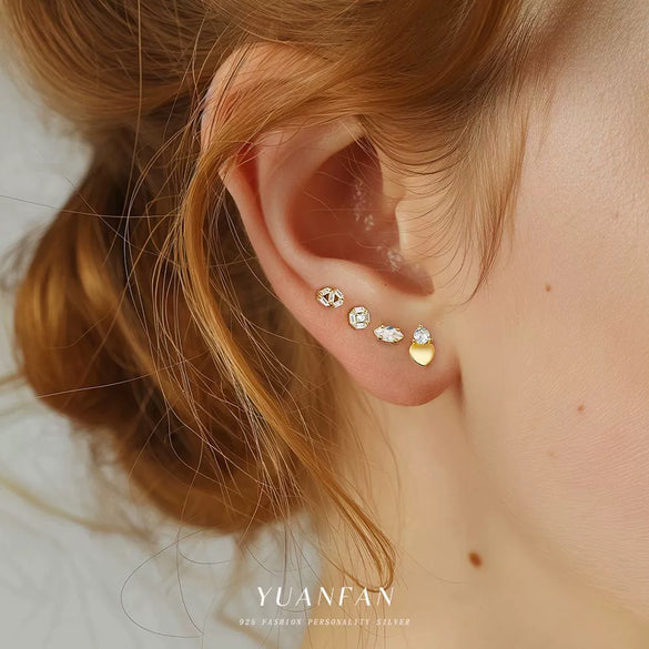 Wholesale Women's S925 Sterling Silver Earrings With Four Leaf Clover Butterfly Love Tassel Heart Shape Flower And Geometric Patterns And Zirconia