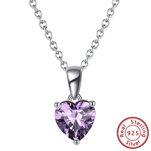 Wholesale Women's S925 Sterling Silver Electroplated Heartshaped Constellation Birthday Stone Necklace