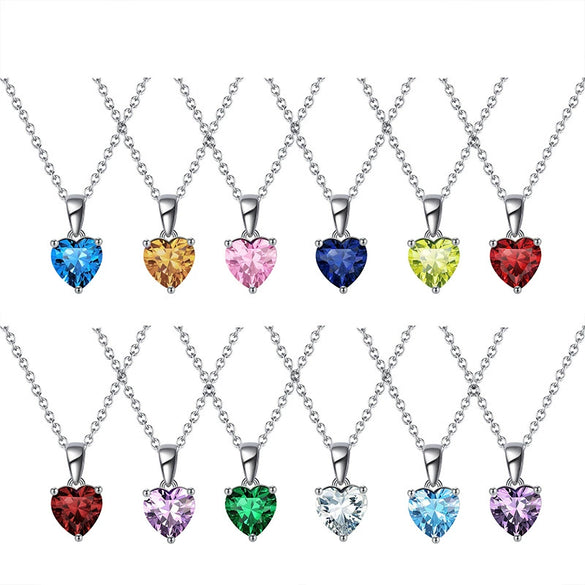 Wholesale Women's S925 Sterling Silver Electroplated Heartshaped Constellation Birthday Stone Necklace