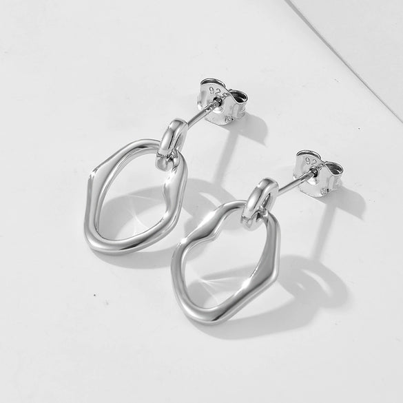 Wholesale Women's S925 Sterling Silver Electroplated Irregular Geometric Circle Hollow Earrings