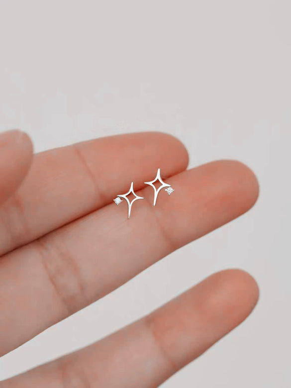 Wholesale Women's S925 Sterling Silver Electroplated 14K Gold Star Fourpointed Star Earrings