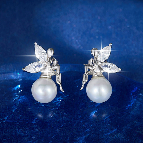 Wholesale Women's S925 Sterling Silver Elegant Earrings With Shell Beads Pearl Inlaid And Geometric Pattern