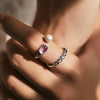 Wholesale Women's S925 Sterling Silver Elegant Geometric Moonstone Adjustable Ring With Diamond Treatment