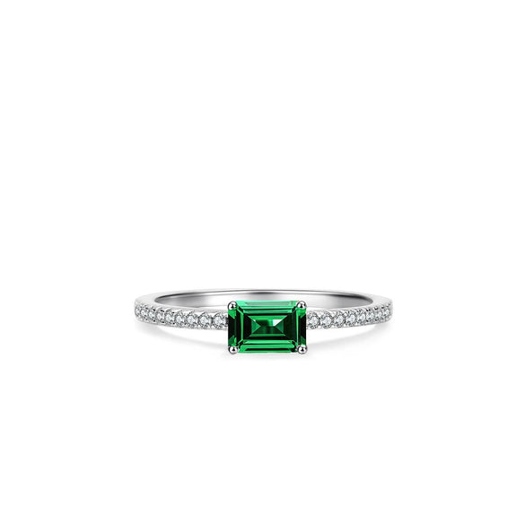 Wholesale Women's S925 Sterling Silver Emerald Ring With Geometric Pattern And Electroplating Treatment