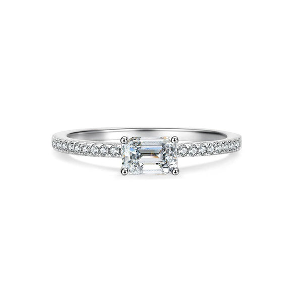 Wholesale Women's S925 Sterling Silver Emerald Ring With Geometric Pattern And Electroplating Treatment