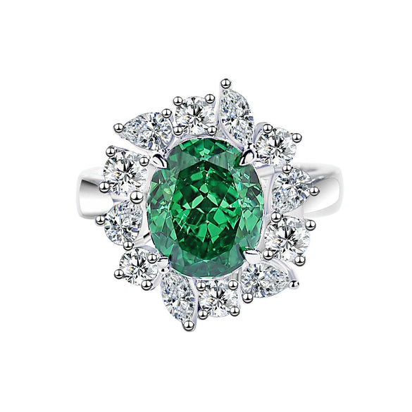 Wholesale Women's S925 Sterling Silver Emerald Ring With High Carbon Diamond Redean Cut And Ice Flower Cut Zircon Color Gemstone