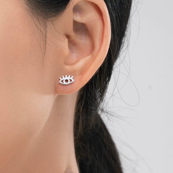 Wholesale Women's S925 Sterling Silver Enamel Blue Eyes Earrings With Dripping Glue Mini Personality Creative Eyelash Asymmetric And Lovely Style
