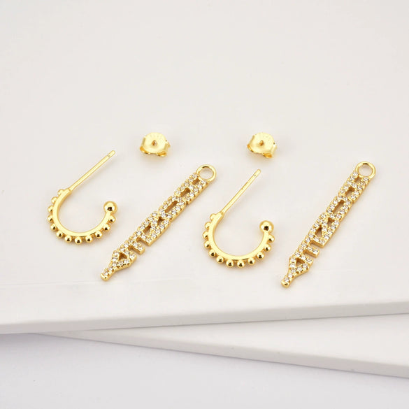 Wholesale Women's S925 Sterling Silver English Letter Pendant C Ring Earrings With Joker Design And Geometric Style