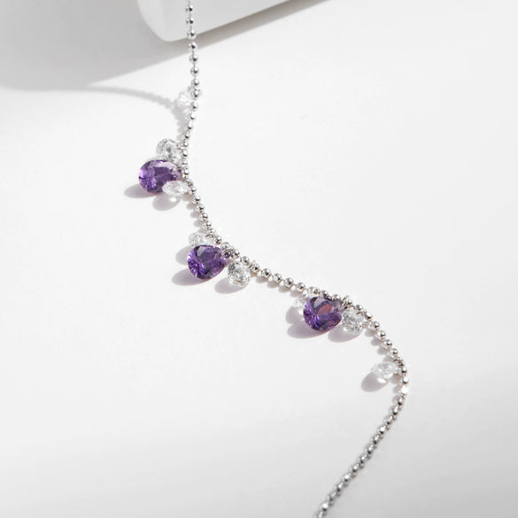 Wholesale Women's S925 Sterling Silver Fairy Style Drop Shape Amethyst Diamond Tassel Peas Bracelet