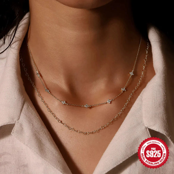 Wholesale Women's S925 Sterling Silver Fashion Elegant Turquoise Butterfly Zircon Stacked Ochain Collarbone Necklace
