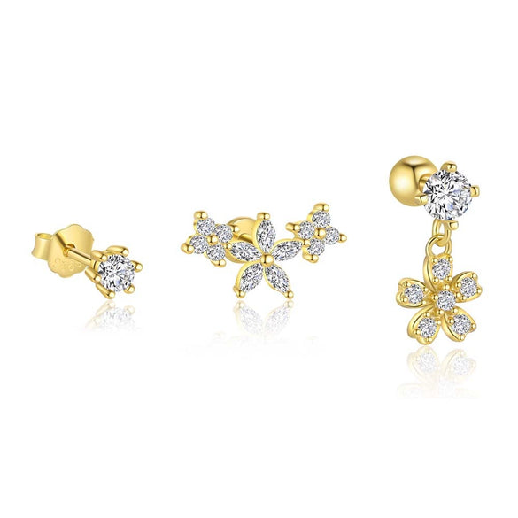 Wholesale Women's S925 Sterling Silver Flower Design Minimalist Earrings With Zirconia