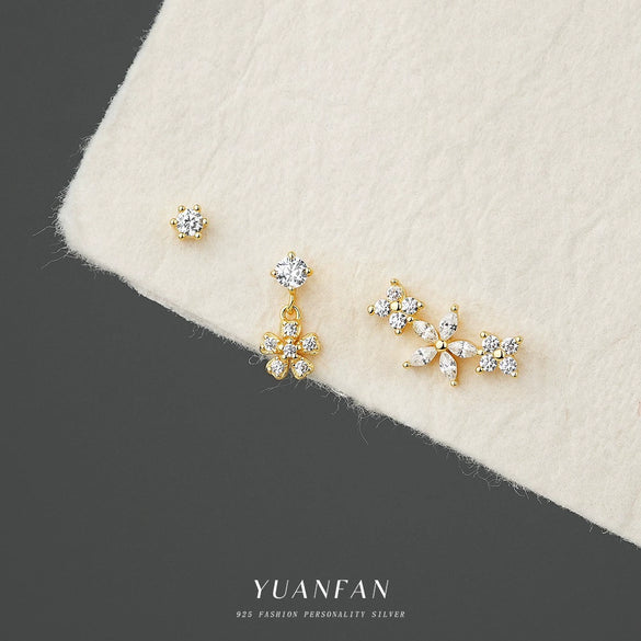 Wholesale Women's S925 Sterling Silver Flower Design Minimalist Earrings With Zirconia