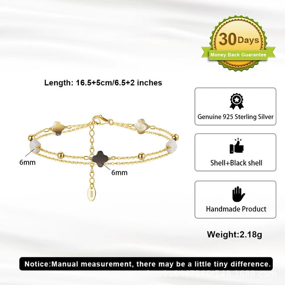 Wholesale Women's S925 Sterling Silver Flower Fourleaf Clover Electroplated Bracelet