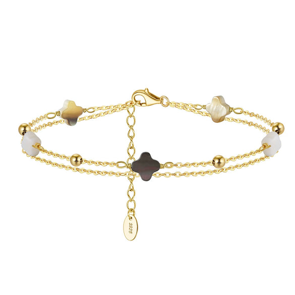 Wholesale Women's S925 Sterling Silver Flower Fourleaf Clover Electroplated Bracelet