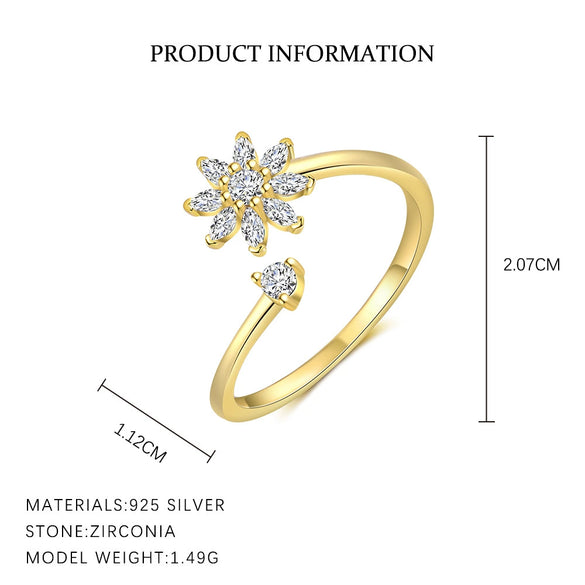 Wholesale Women's S925 Sterling Silver Flower Petal Micropaved Opening Adjustable Ring