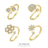 Wholesale Women's S925 Sterling Silver Flower Petal Micropaved Opening Adjustable Ring