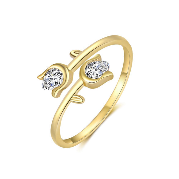 Wholesale Women's S925 Sterling Silver Flower Petal Micropaved Opening Adjustable Ring