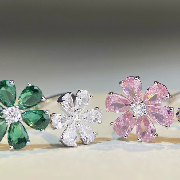 Wholesale Women's S925 Sterling Silver Flower Ring With White Zircon Electroplated Allmatch Style