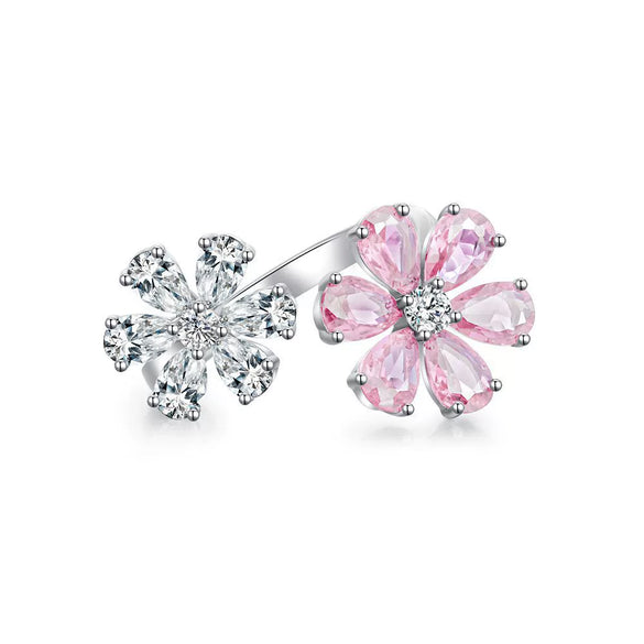 Wholesale Women's S925 Sterling Silver Flower Ring With White Zircon Electroplated Allmatch Style