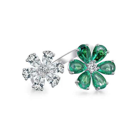 Wholesale Women's S925 Sterling Silver Flower Ring With White Zircon Electroplated Allmatch Style
