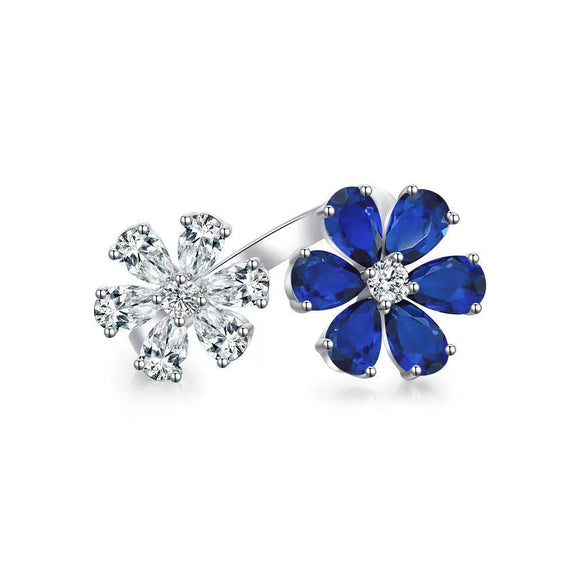 Wholesale Women's S925 Sterling Silver Flower Ring With White Zircon Electroplated Allmatch Style