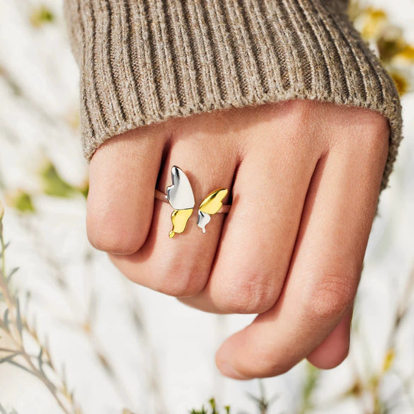 Wholesale Women's S925 Sterling Silver Flying Butterfly Electroplated Geometric Ring