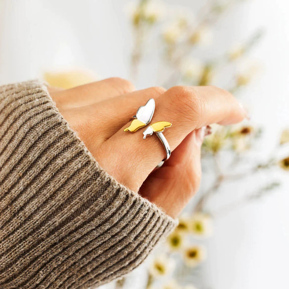 Wholesale Women's S925 Sterling Silver Flying Butterfly Electroplated Geometric Ring